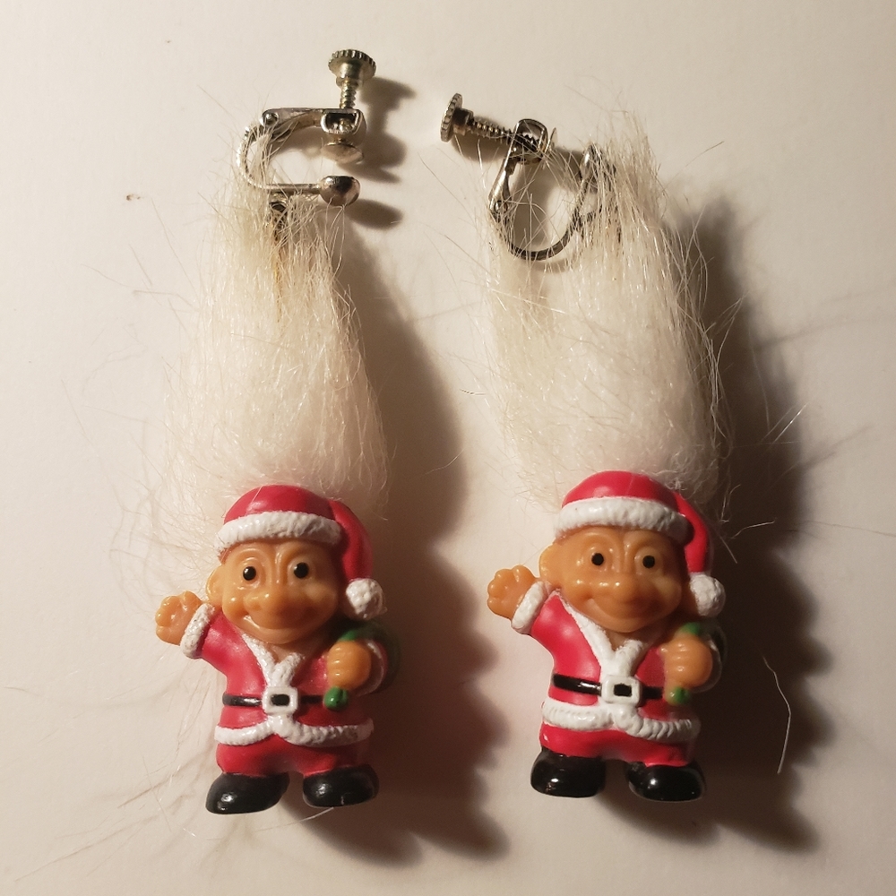 Vintage Russ Berrie Christmas Troll Earrings Pierced or Clip